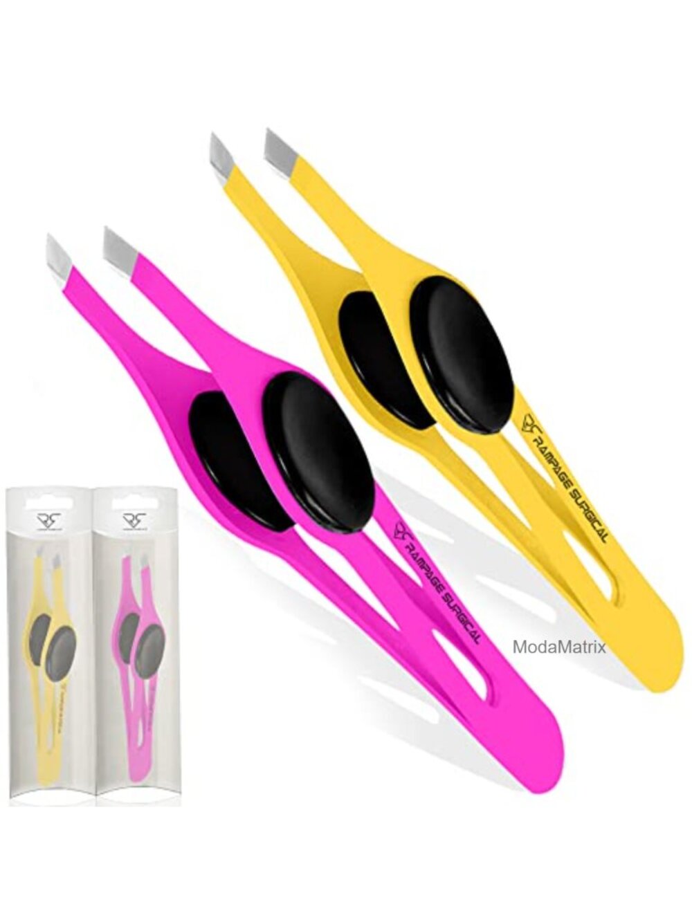 Professional Slant Tip Eyebrow Tweezers Stainless Steel Non-Slip Grip
